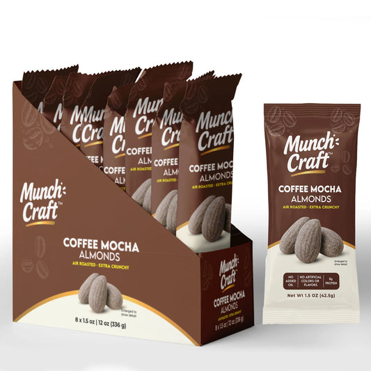 Munch Craft Coffee Mocha Almonds: Air-Roasted, Extra Crunchy (Grab-and-go Snack Bags 1.5 oz 8-Pack)