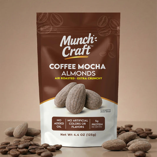 Munch Craft Coffee Mocha Almonds: Air-Roasted, Extra Crunchy (4.4 oz Pantry Bags)