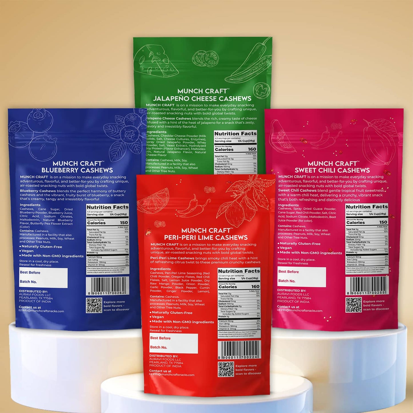 Munch Craft Discovery Bundle 4-Sample Pack (4.4 oz Pantry Bags): Air-Roasted, Extra Crunchy