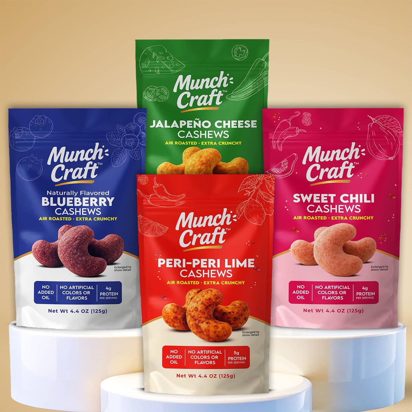 Munch Craft Discovery Bundle 4-Sample Pack (4.4 oz Pantry Bags): Air-Roasted, Extra Crunchy