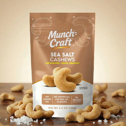 Munch Craft Sea Salt Cashews: Air-Roasted, Extra Crunchy (4.4 oz Pantry Bags)