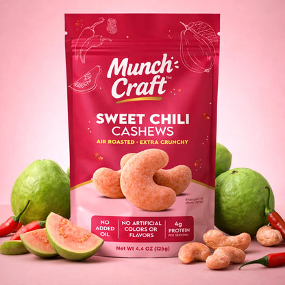 Munch Craft Sweet Chili Cashews: Air-Roasted, Extra Crunchy (4.4 oz Pantry Bags)
