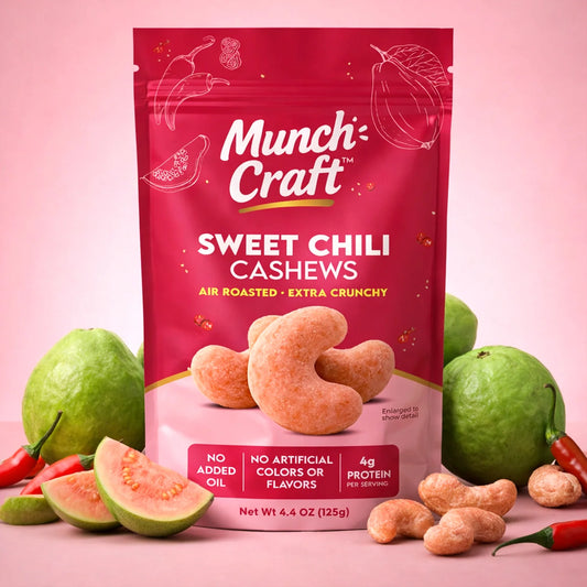 Munch Craft Sweet Chili Cashews: Air-Roasted, Extra Crunchy (4.4 oz Pantry Bags)